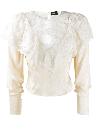 Shop Magda Butrym Lace Frill Blouse In Neutrals