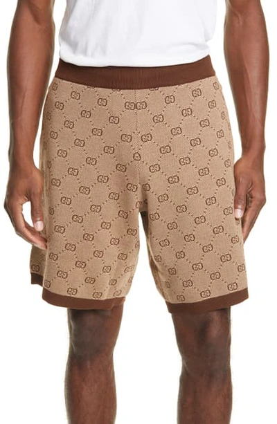 Shop Gucci Wool Blend Knit Shorts In Camel Multi Color