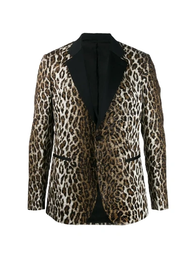 Shop Versace Jacquard Leopard Print Blazer In Black