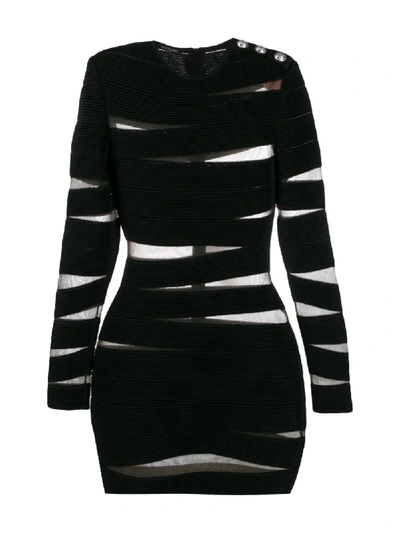 Shop Balmain Stripe Bandage Bodycon Dress In Black
