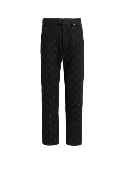 Lucky Symbol Embroidered Tapered Jeans In Black