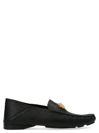 Shop Versace Black Leather Loafers