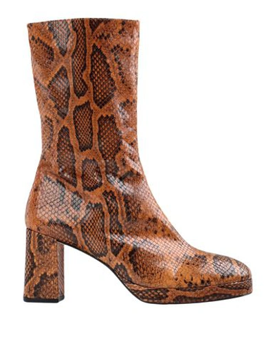 Shop Miista Carlota Citrine Snake Woman Ankle Boots Tan Size 9.5 Bovine Leather In Brown