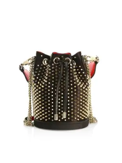 Shop Christian Louboutin Marie Jane Spiked Leather Bucket Bag In Black Gold