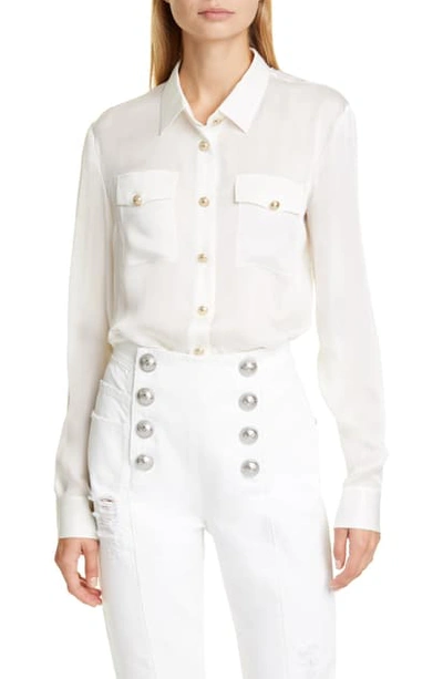 Shop Balmain Silk Charmeuse Shirt In 0fa Blanc