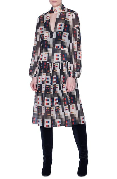 Shop Akris Colorama Print Long Sleeve Silk Midi Dress In Multicolor