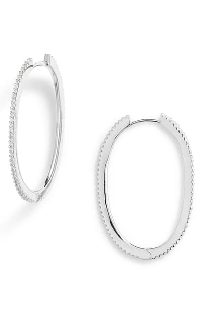 Shop Apm Monaco Pave Flat Hoop Earrings In Silver