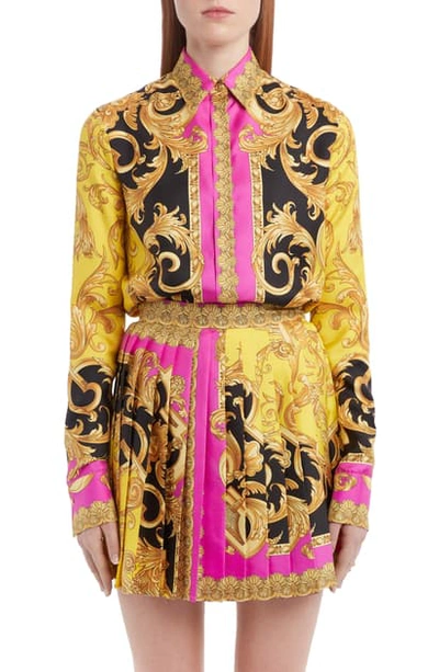 Shop Versace Barco Print Silk Blouse In Fuchsia