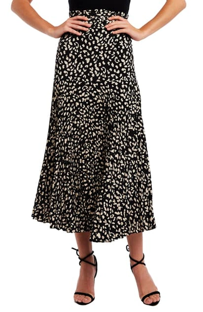 Bardot Belted Pleated Midi Skirt In Black Leopard | ModeSens