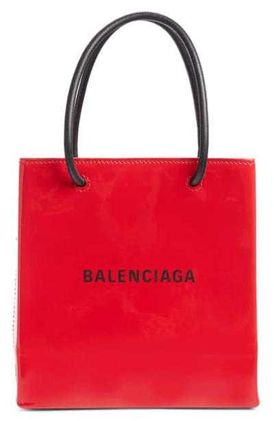 Shop Balenciaga Extra Extra Small Aj Logo Leather Shopper Tote In Bright Red