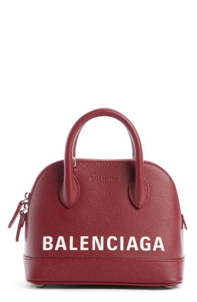 Shop Balenciaga Extra Extra Small Ville Logo Leather Crossbody Satchel - Red In Dark Red/ White