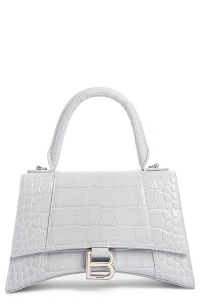 Shop Balenciaga Extra Small Hourglass Croc Embossed Leather Top Handle Bag In Grey