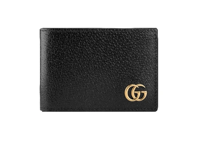 Pre-owned Gucci Gg Marmont Bifold Wallet Textured Calfskin Black