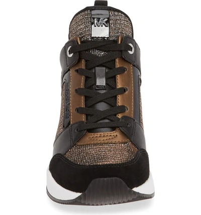Shop Michael Michael Kors Georgie Wedge Sneaker In Black/ Bronze Multi