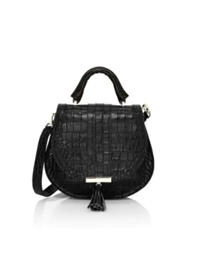 Shop Demellier Women's Mini Venice Croc-embossed Leather Saddle Bag In Black