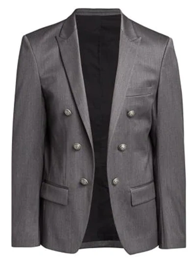 Shop Balmain Men's Twill Wool-blend Jacket In Grey