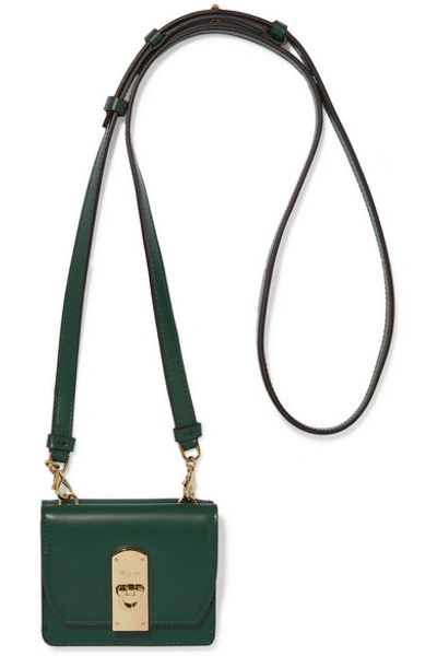 Shop Ferragamo Mini Leather Shoulder Bag In Dark Green