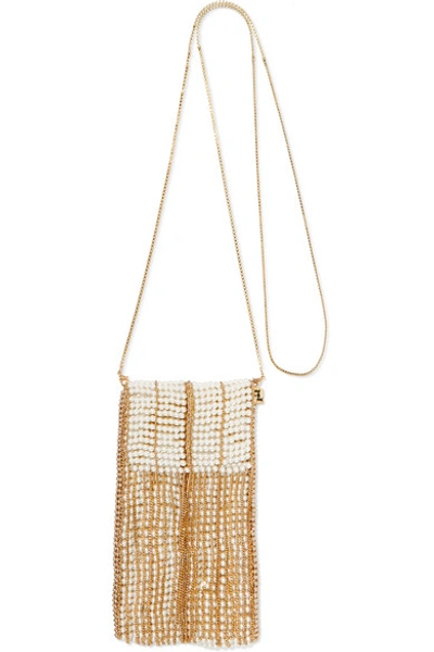 Shop Rosantica Dakota Fringed Gold-tone Faux Pearl Shoulder Bag In White