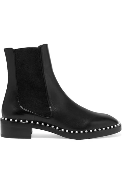 Shop Stuart Weitzman Cline Faux Pearl-embellished Leather Chelsea Boots In Black
