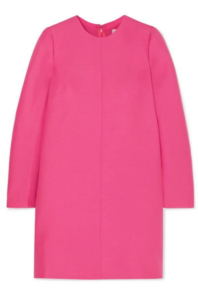 Shop Valentino Pleated Wool And Silk-blend Grain De Poudre Mini Dress In Pink