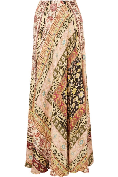 Shop Etro Printed Satin-jacquard Maxi Skirt In Beige