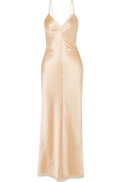 Shop Alexander Wang Chain-embellished Lace-trimmed Silk-charmeuse Midi Dress In Peach