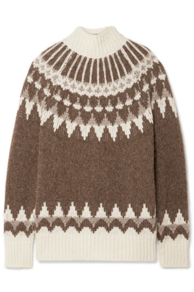 Oversized Fair Isle Alpaca-blend Turtleneck Sweater In Brown