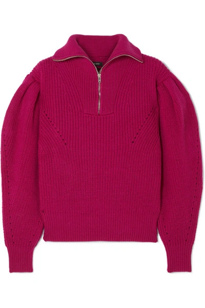 Shop Isabel Marant Kuma Pointelle-trimmed Ribbed Wool Sweater In Magenta