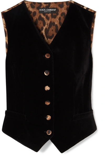 Shop Dolce & Gabbana Cotton-blend Velvet And Leopard-print Satin Vest In Black