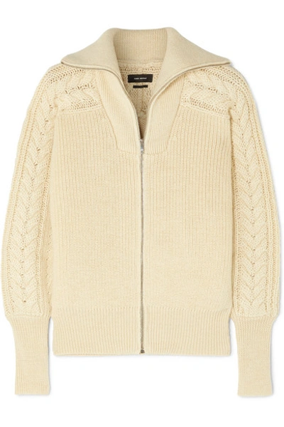 Shop Isabel Marant Lenz Cable-knit Alpaca And Wool-blend Cardigan In Ecru