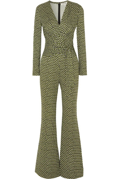 Shop Diane Von Furstenberg Melinda Wrap-effect Printed Silk-jersey Jumpsuit In Green