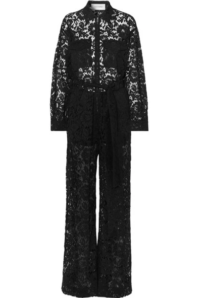 Shop Valentino Belted Corded Lace Jumpsuit In Black