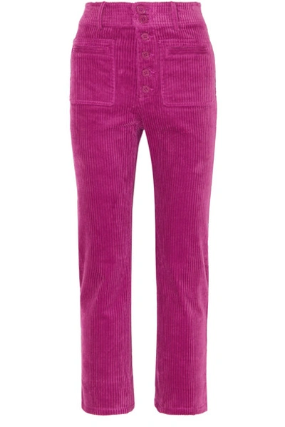 Shop Apiece Apart Marston Cropped Stretch-cotton Corduroy Slim-leg Pants In Pink