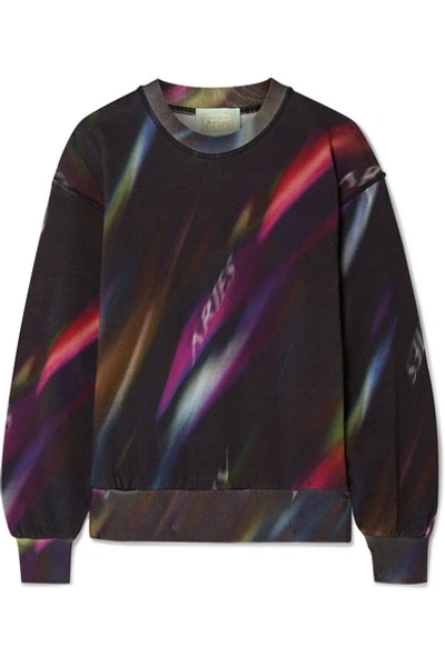 Shop Aries Aurora Printed Cotton-jersey Sweatshirt In Black