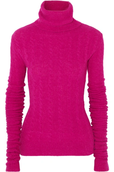 Shop Jacquemus Sofia Cable-knit Alpaca-blend Turtleneck Sweater In Fuchsia