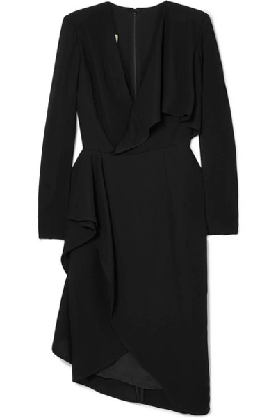 Shop Elie Saab Draped Wrap-effect Cady Dress In Black