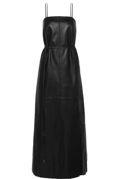 Shop Ferragamo Belted Leather Maxi Dress In Black