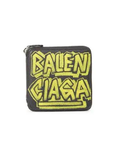Shop Balenciaga Ville Square Leather Wallet In Black Yellow