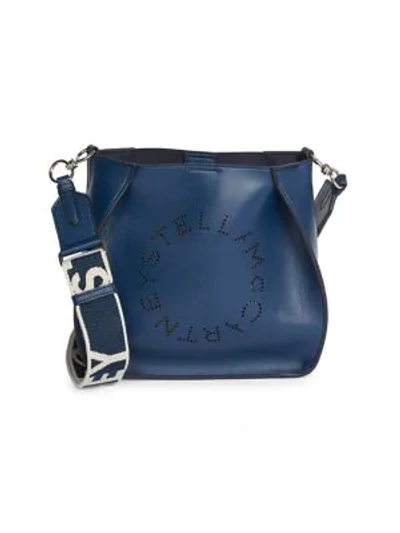 Shop Stella Mccartney Mini Stella Logo Shoulder Bag In Denim Blue
