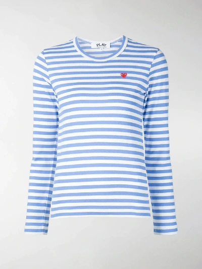 Shop Comme Des Garçons Play Heart Logo Striped T-shirt In Blue