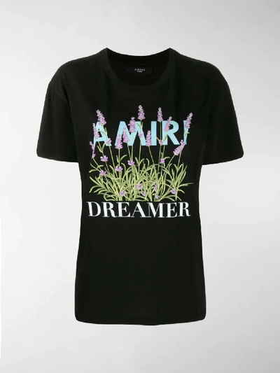 Shop Amiri Logo Floral Print T-shirt In Black