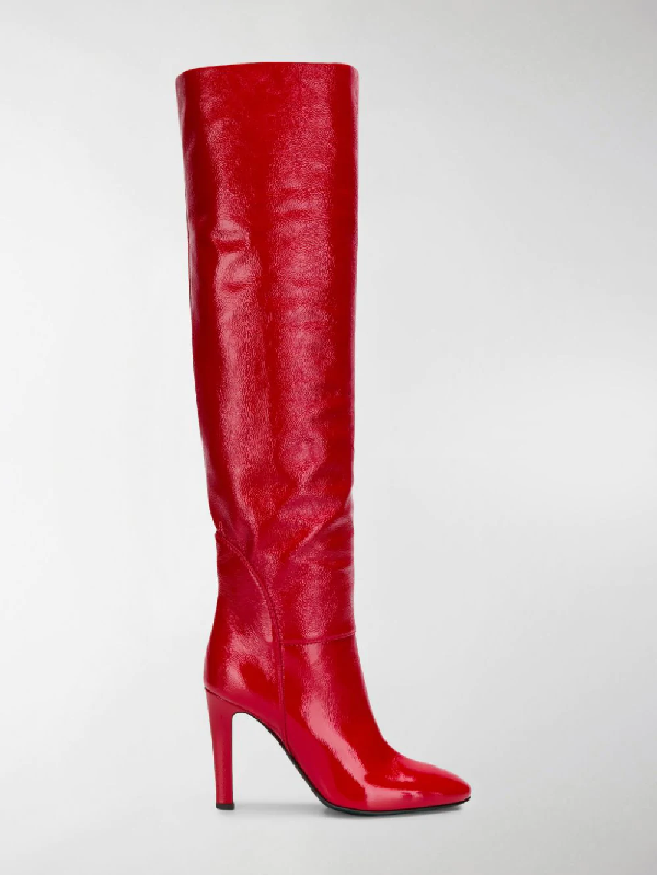 high knee boots red