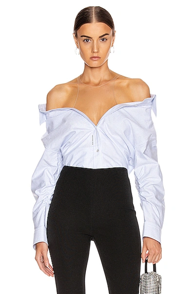 Shop Alexander Wang Falling Button Down Shirt In Blue & White Stripe