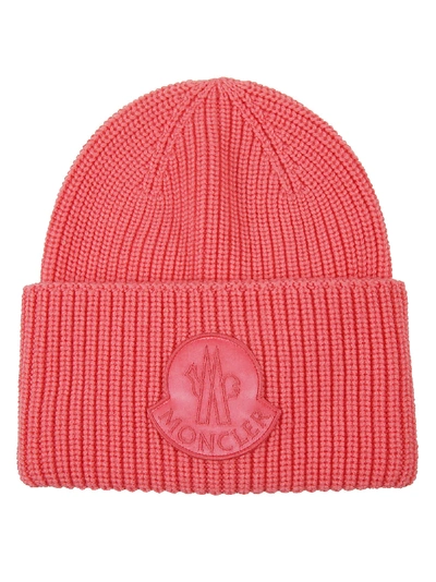 Shop Moncler Ribbed Beanie In Pink