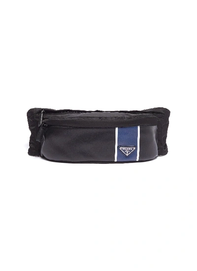 Shop Prada Stripe Leather Panel Nylon Bum Bag In Black