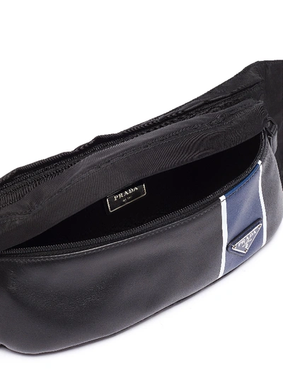Shop Prada Stripe Leather Panel Nylon Bum Bag In Black