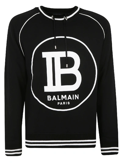 Shop Balmain Logo Print Sweatshirt In Black/white