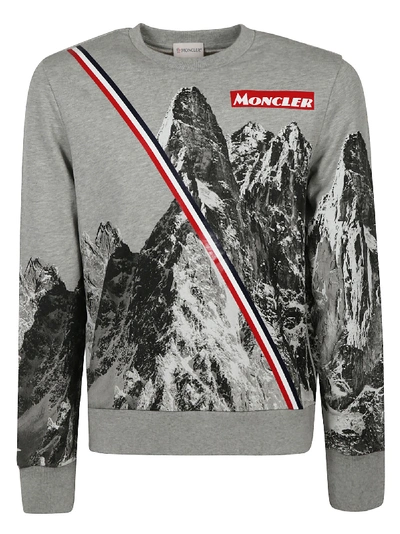 Shop Moncler Printed Sweatshirt In Grey/multicolor
