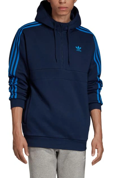 Adidas Originals 3-stripes Half Zip Pullover Hoodie In Collegiate Navy/  Bluebird | ModeSens