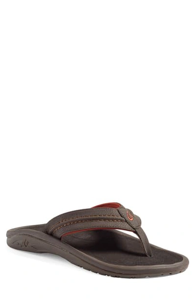 Shop Olukai Hokua Flip Flop In Dark Java Faux Leather